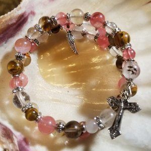 Volcano Cherry Quartz Cross Wire Wrap Bracelet